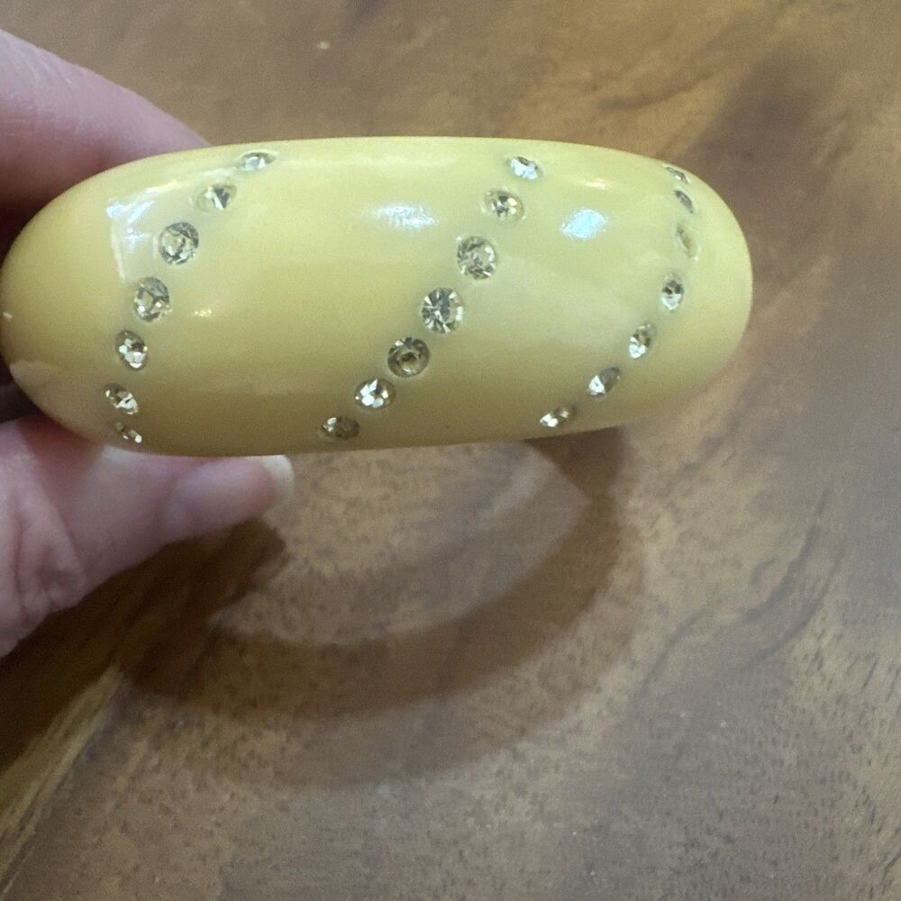 VINTAGE Celluloid Clamper Bracelet Jewelry Hinged Cream  Rhinestone Bangle